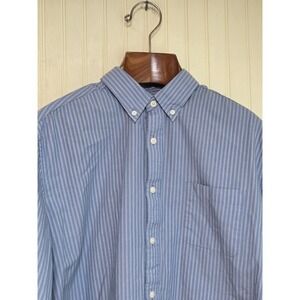 Tricots St Raphael Shirt Mens Large Blue White Striped Button Down Cotton Pocket